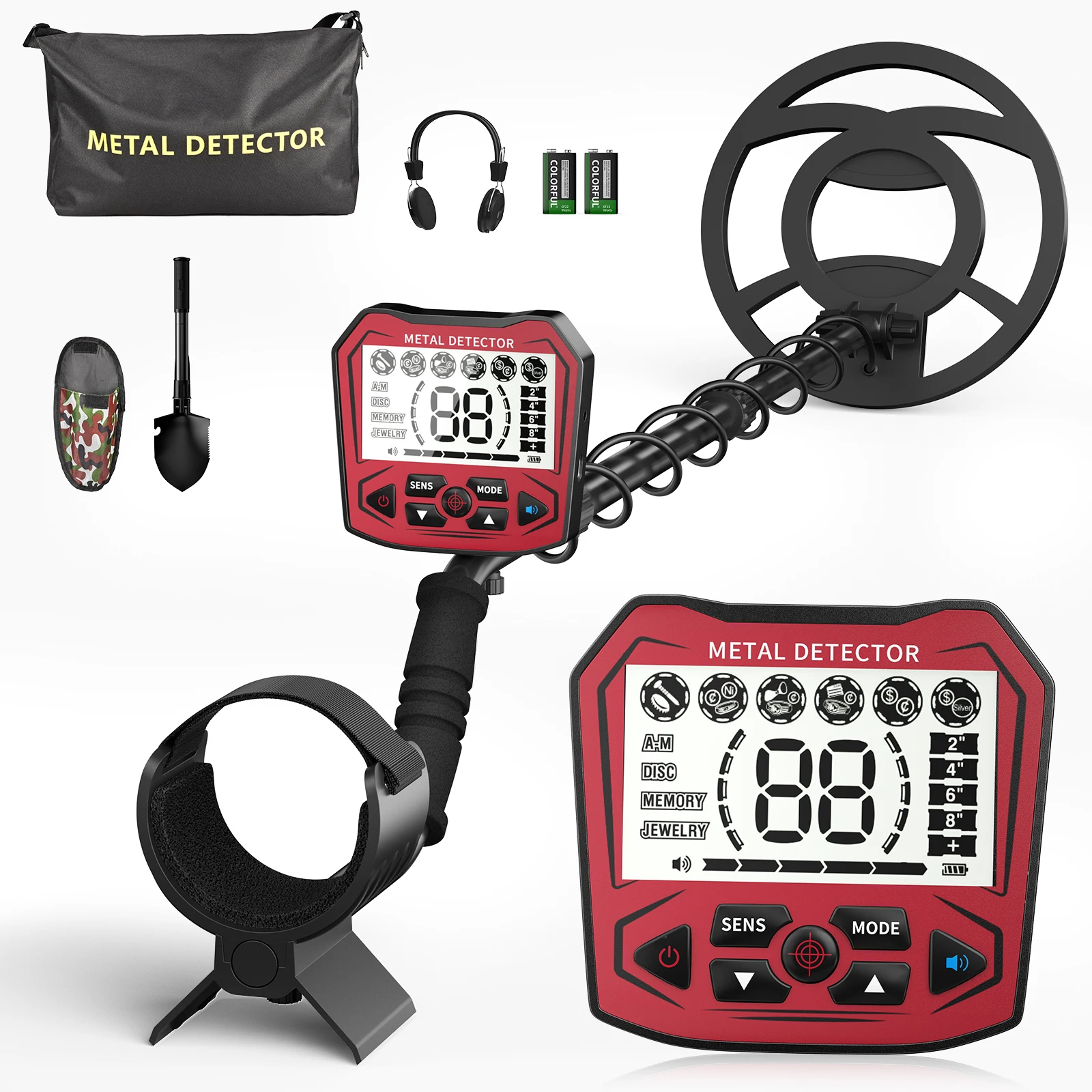High Precision Metal Detector with 5 Modes, 2 Batteries, Adjustable Rod, IP68 Waterproof Search Coil for Kids & Adults