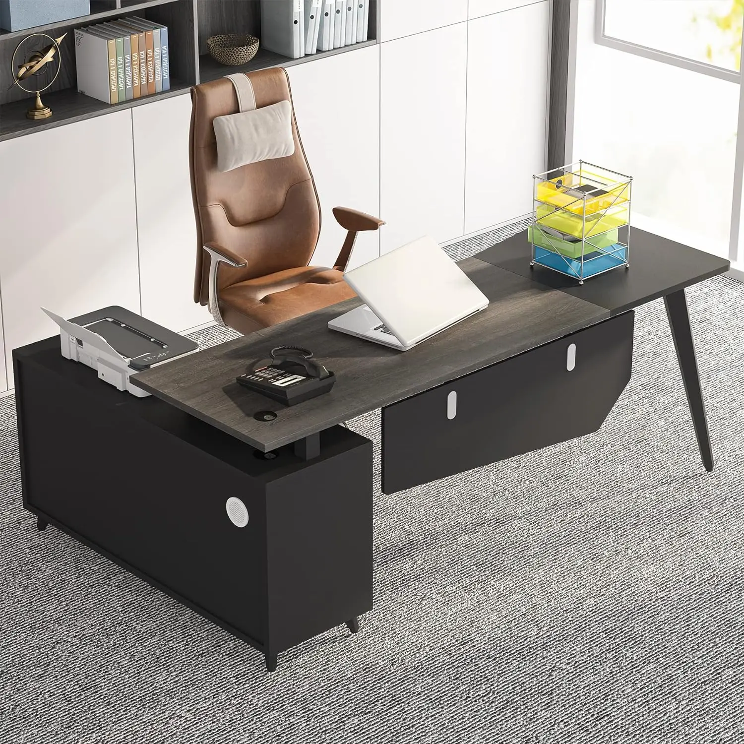 

Tribesigns L-Shaped Computer Desk with File Cabinet, 78.74 Inch Large Executive Office Desk with Shelves,Business Furniture Desk