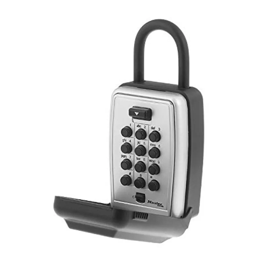 

Black Outdoor Key Lock Box with Push Buttons to Hide a Key, Easily Set, Share, and Change Combination for Tenants, Guests, Clie