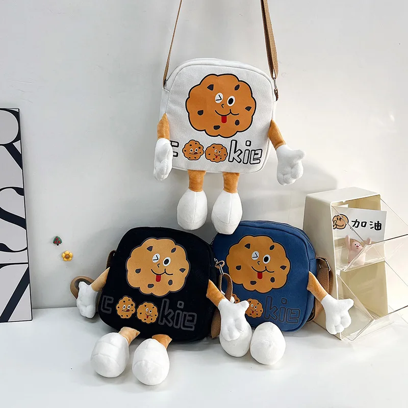 New Cute Cartoon Biscuit Shoulder Bag Women Kawaii Japanese Canvas Style Messenger Bag Student Girl Handbag Kids Crossbody Bag