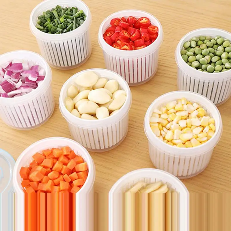 Garlic Drain Sealed Box Onion Storage Containers With Seal Lid Strainer Drain Basket Onion Container Ingredients Divider