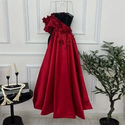 Customized Formal Dress Saudi Arabia Evening Strapless A-line Floor Length 3D Rose Flower Bespoke Occasion Dresses Prom Gown