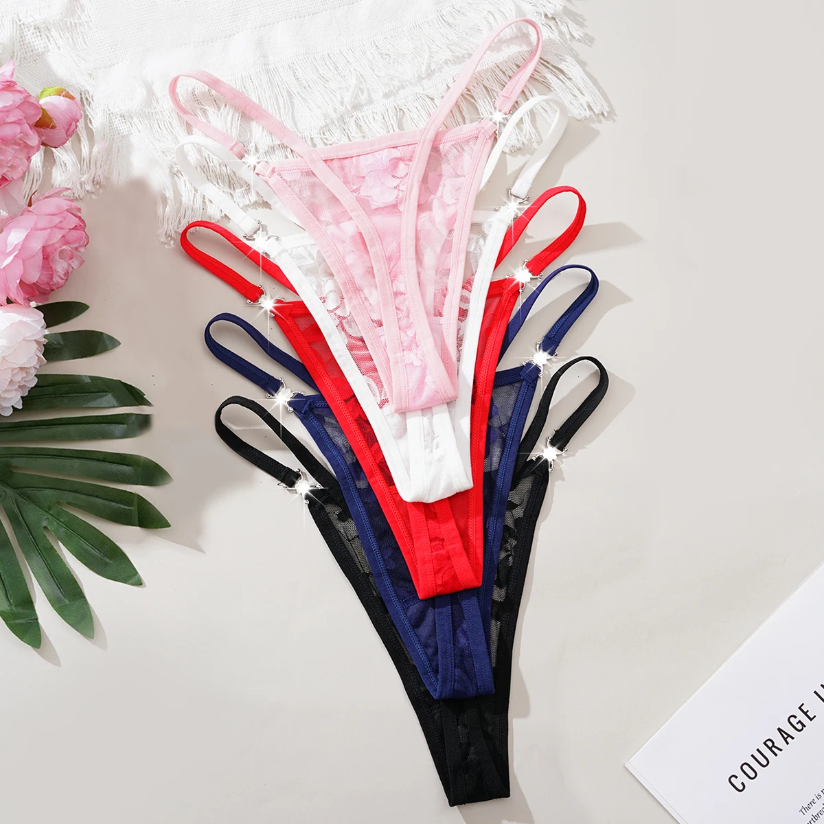 5 ks/balení vícebarevných sexy květinových kalhotek, elegantní dámské tanga s nízkým pasem, spodní prádlo, prodyšné, pohodlné, sexy prádlo, tangá - náhled 2