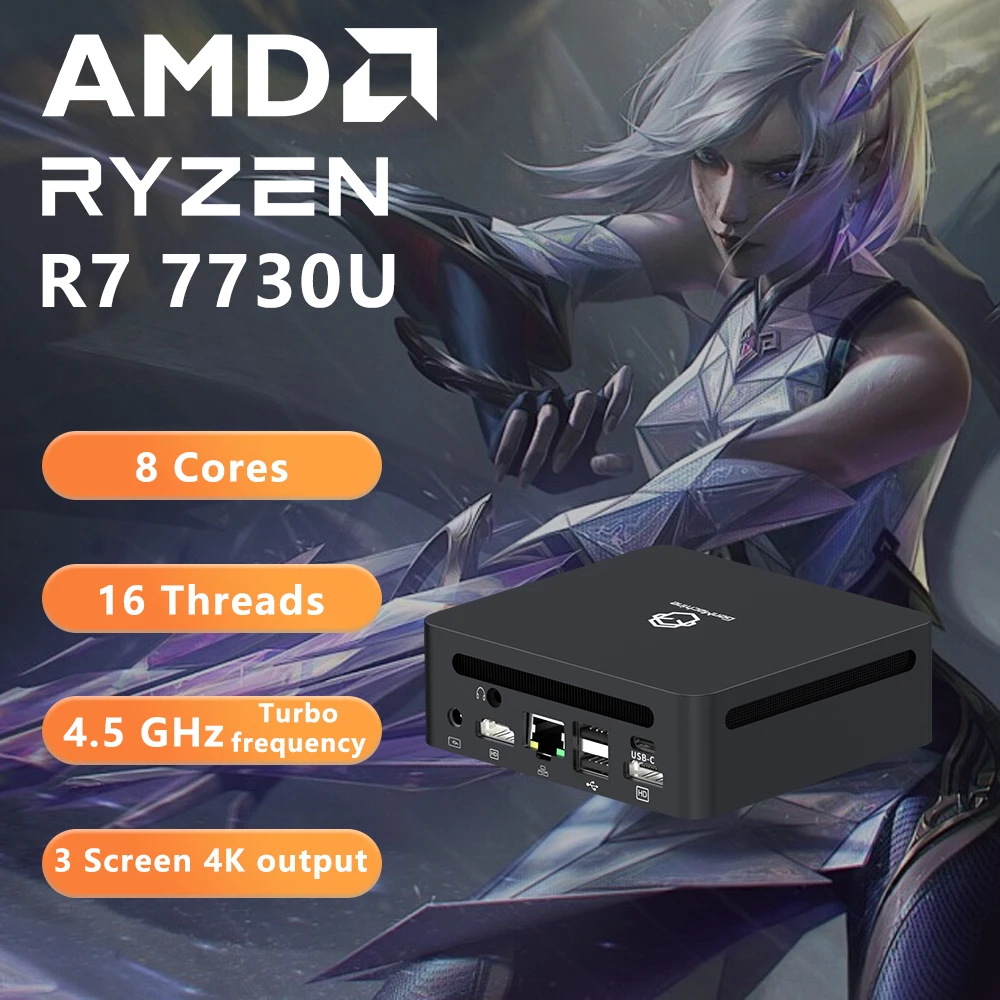 GenMachine AMD Ryzen 7330U 7530U 7730U كمبيوتر صغير Windows 11 DDR4 3200Mhz 256/512GB M.2 SSD WIFI6 BT5.2 كمبيوتر مكتبي لعبة الكمبيوتر