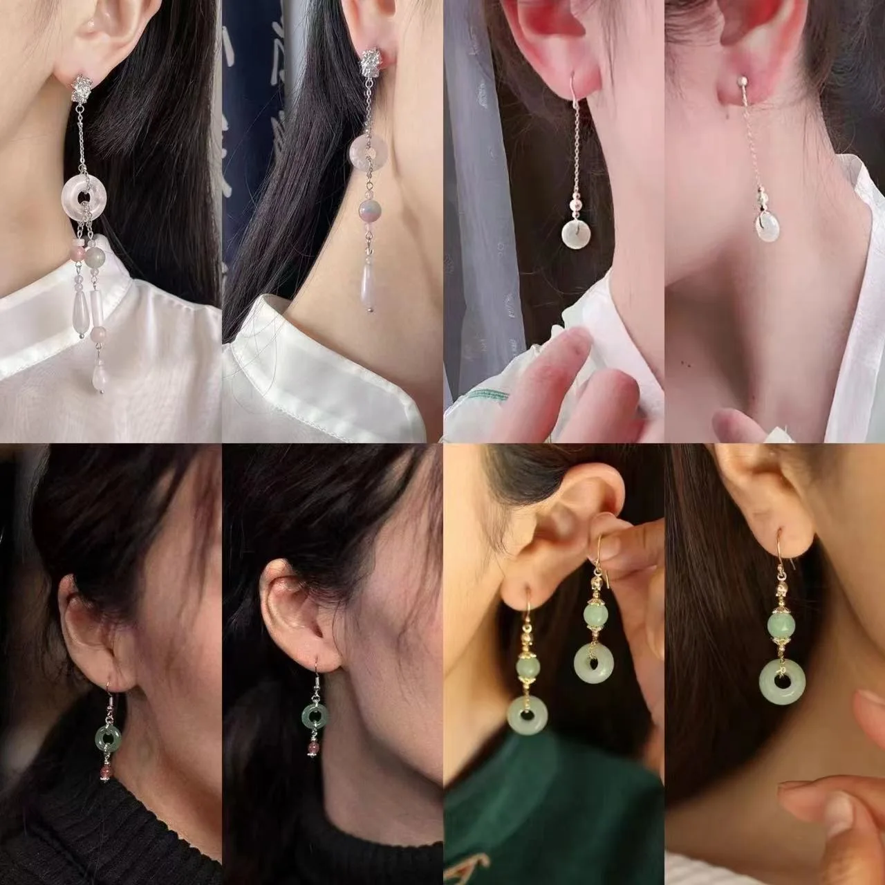 Vintage Design Jade Pendant Earrings for Women Ancient Palace Style Luxury Jewelry Water Drop Butterfly Shaped Ear Clip Earring