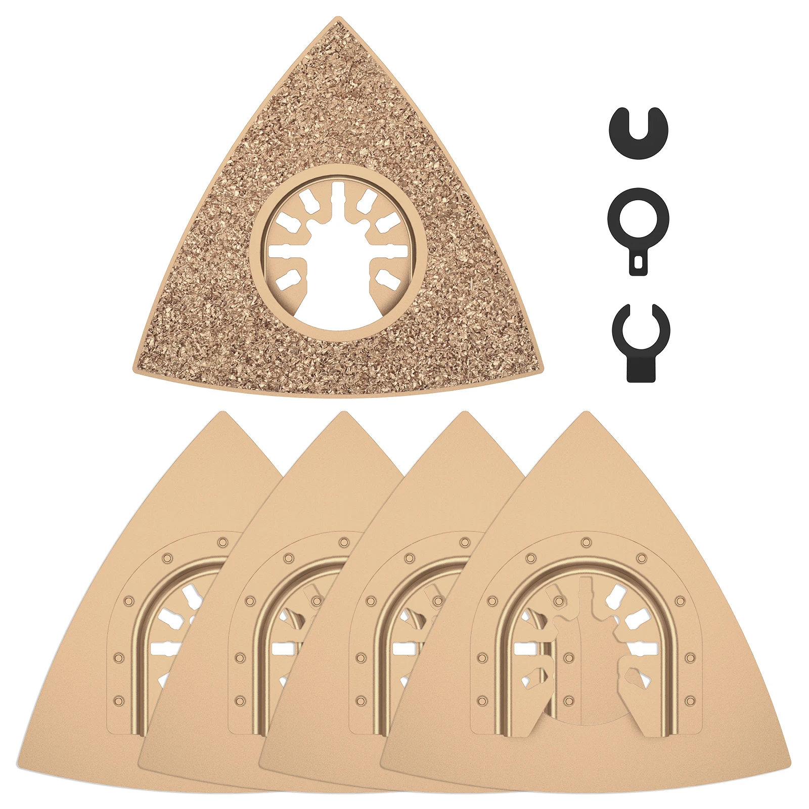 5Pcs Triangle Carbide Rasp Universal Oscillating Tool Saw Blades with 3 Adapters for Removal Concrete Masonry Fillers Ceramics