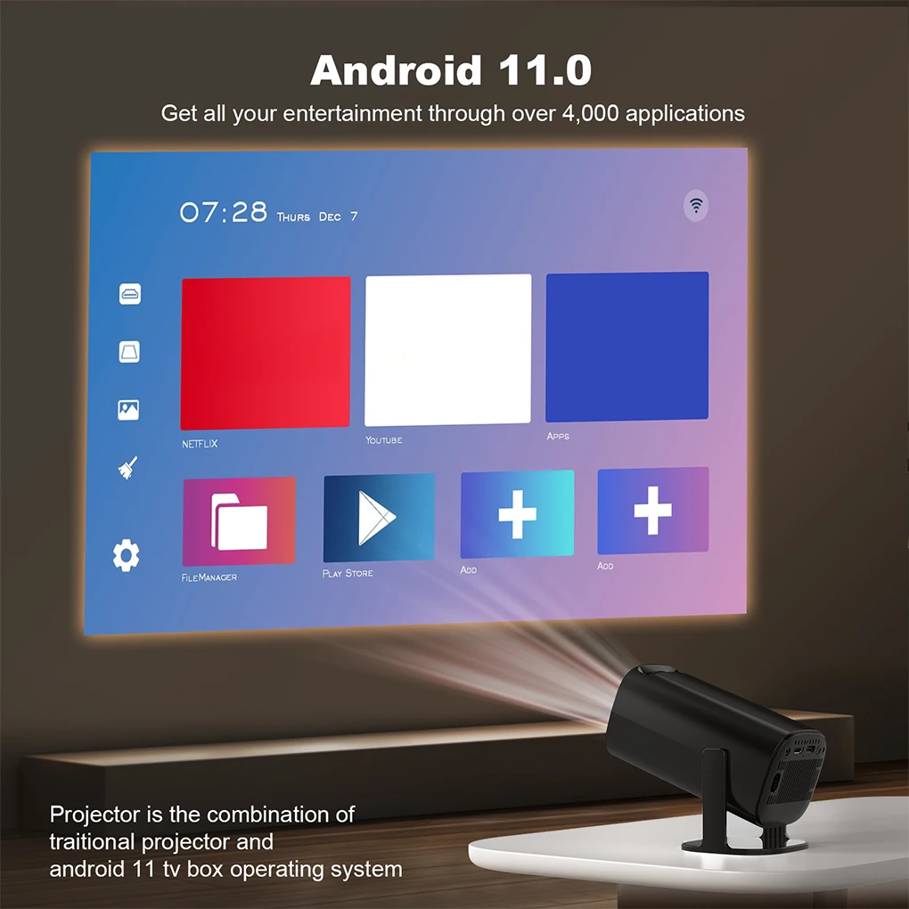 Совместимый с смартфоном мини-проектор для лучшего домашнего кинотеатра инновационный прочный лучевой проектор Smart Android 11 4k