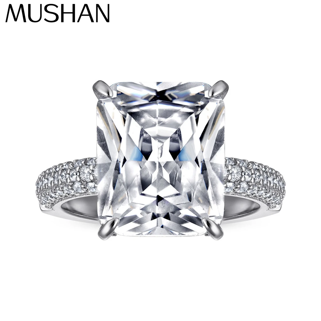 MuShan Jewelry 925 Sterling Silver Rings Bands Engagement Ring 5A Cubic Zirconia Elegant Anniversary Rings Bands  Women Gift