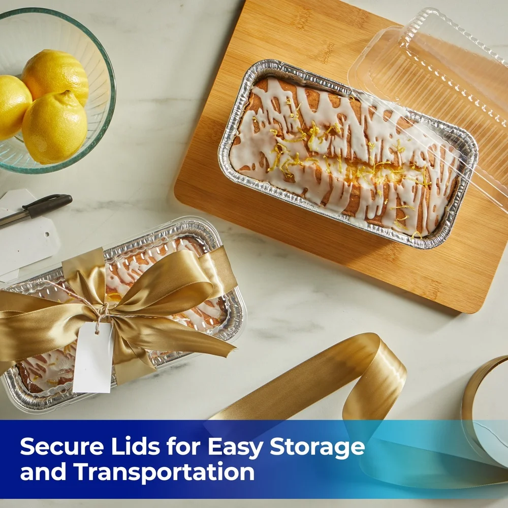 2 Pack Disposable Aluminum Loaf Pans with Lids 8 x 3.75 Inch Strong Durable Easy Cleanup Baking Bread Cakes