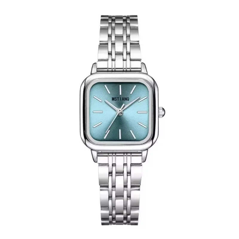 2024 Stainless Steel Watch Women\'s Ins Style Simple Student Quartz Watch Casual Fashion Versatile Luxury Small Square Wristwatch