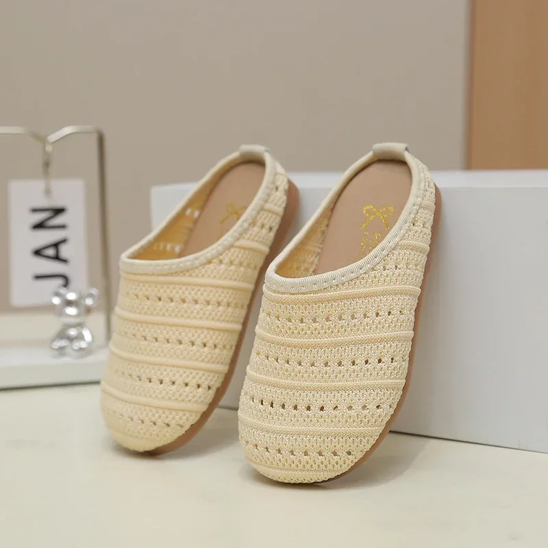 Kids Beach Shoes Weave Soild Color Versatile 2025 Summer New Kids Slippers Korean Style Children Casual Shoes Outdoors Soft Sole