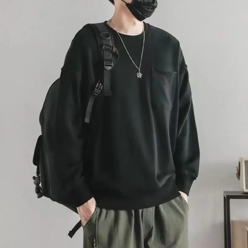 LIBIELIY Fashion O-Neck Solid Color Spliced Pockets Casual T-Shirts Men's Clothing 2025 Spring New Loose Korean Tops All-match T
