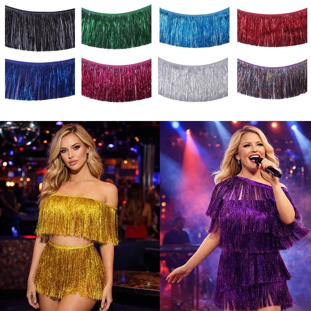 

10M New 10M Length Skirt Tassel Illusion Laser Gradient Fringe Ornaments DIY 20cm Wide Laser Fringe Lace Latin Dance Performance