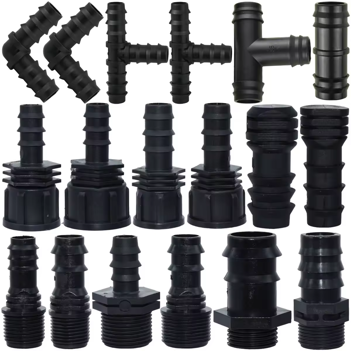 1/2" 3/4" Male Female Thread Connector To Barb 16mm 20mm 25mm PE Hose Adapter Tee Elbow Garden Irrigation Drip Watering System