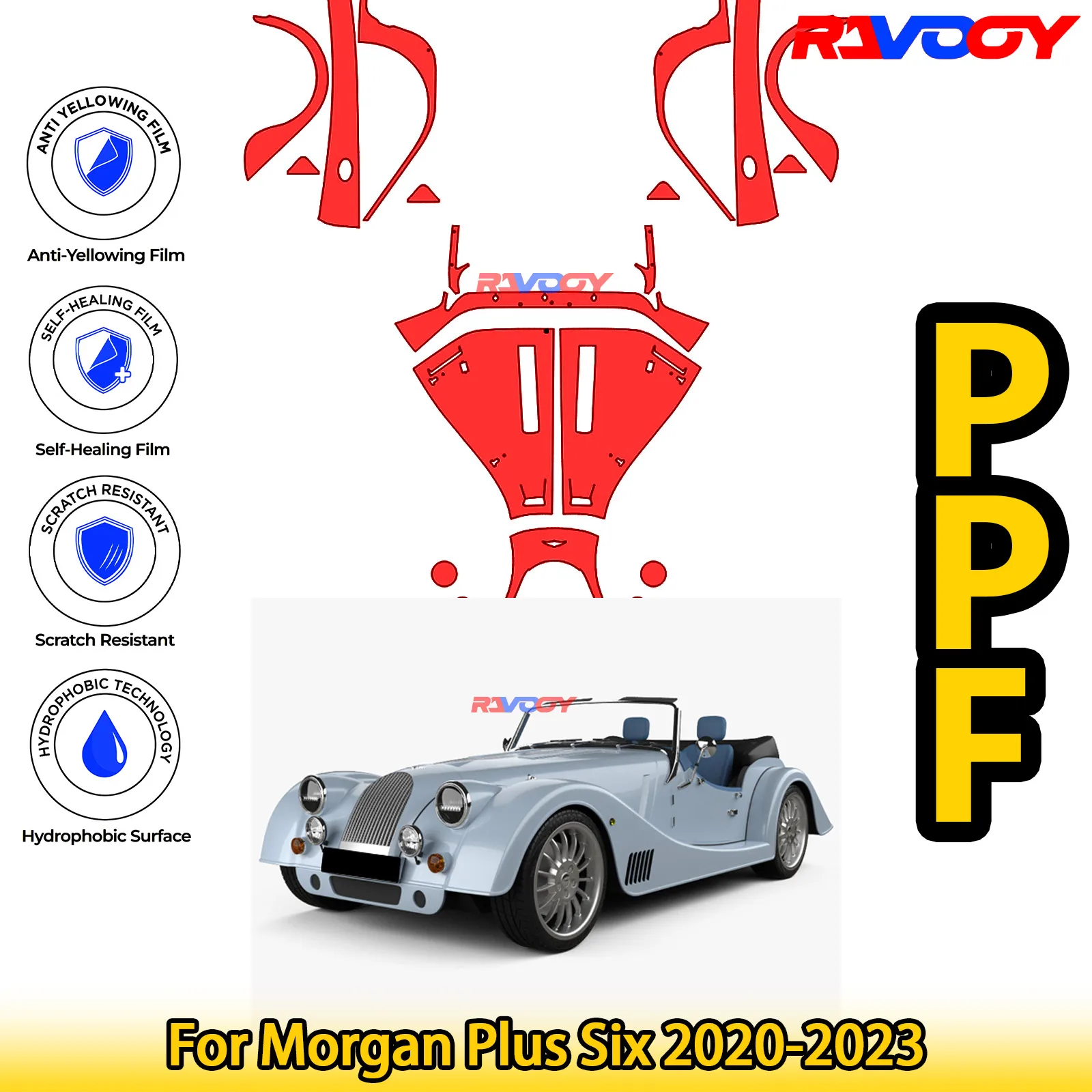 

For Morgan Plus Six 2020-2023 Glossy Matte Black Precut front PPF Kit Paint Protection Film