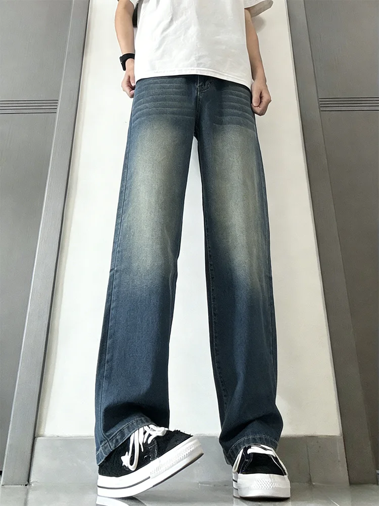 

Deep Blue adient Lyocell Ice Silk Men's Jeans Summer Thin Loose American High Street Straight Leg Pants Straight Fit Jeans