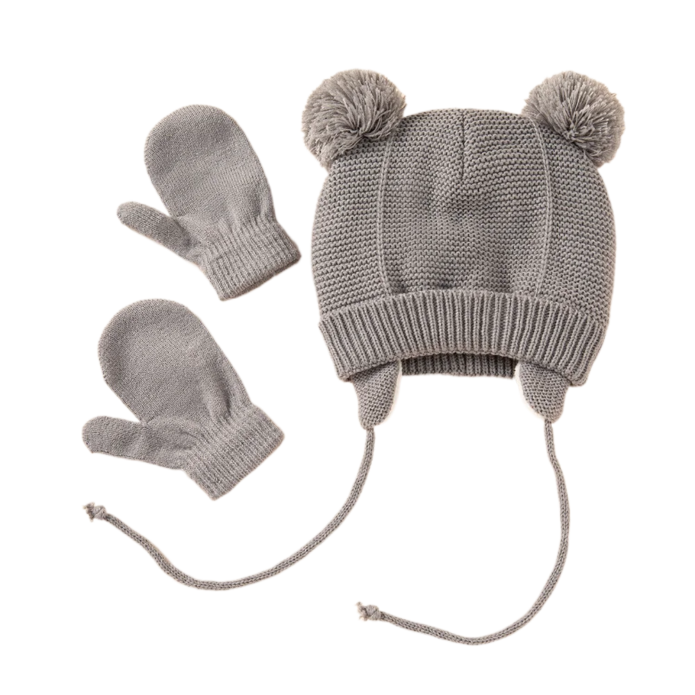 Conjunto de gorro de malha para bebês meninos e meninas, chapéu quente de inverno, luvas grossas, boné de esqui infantil, luvas infantis de 1 a 3 anos