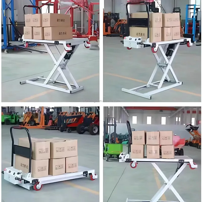 Mesa elevadora de tijera eléctrica hidráulica, carrito de carga de acero de 4 ruedas y plataforma de camión de plataforma plana, manipulación directa de carga de fábrica, 300kg
