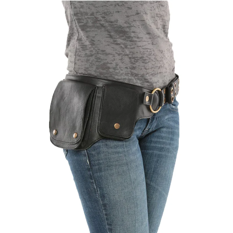 

Women's Adjustable Medieval Punk Waist Bag Pu Leather Motorcycle Style Hip Belt Bag Retro Outdoor Sports Fanny Pack Pocket Bag