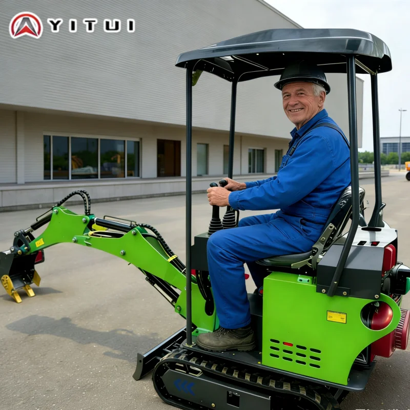 Miniexcavadora compacta personalizada, excavadora pequeña de 0,8 toneladas con pistas de goma para construcción de jardín, paisajismo de granja
