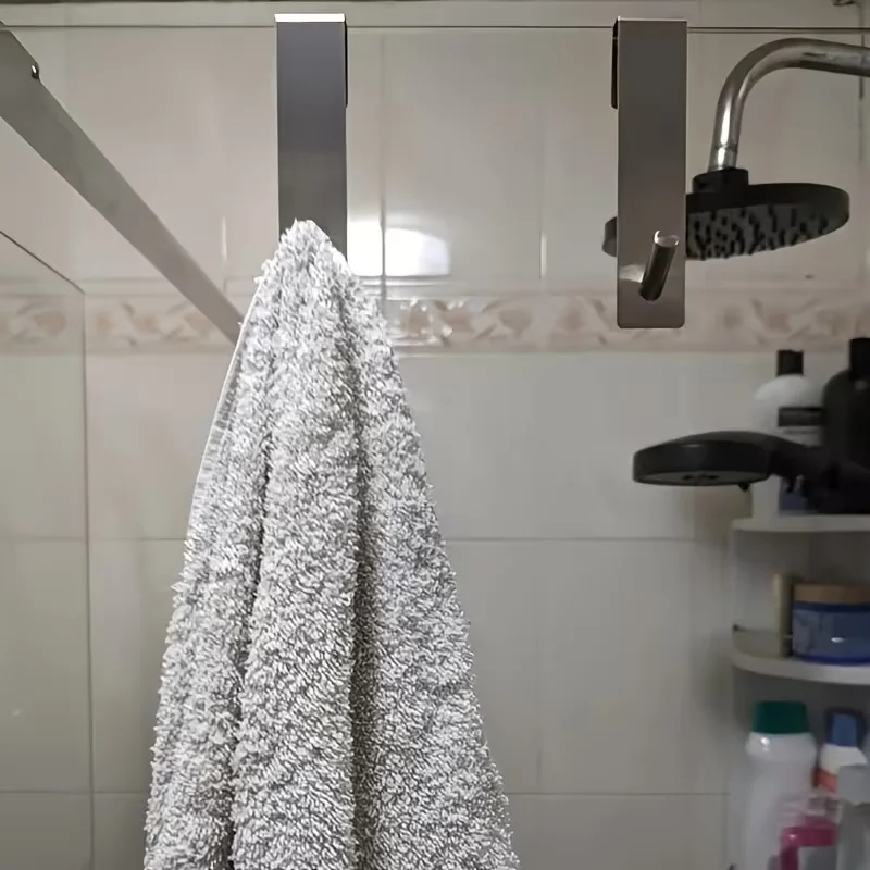 Stainless Steel Over Glass Door Shower Door Back Shower Towel Rack S-Shape Bathroom Bathrobe Hanger Holder Hooks