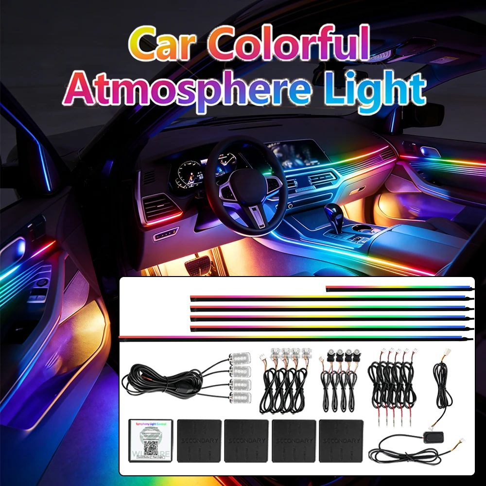 18 in 1 Car RGB Ambient Light Kit 64 Color Music APP Dynamic Streamer LED Interior Hidden Acrylic Neon Strip Car Interior Light