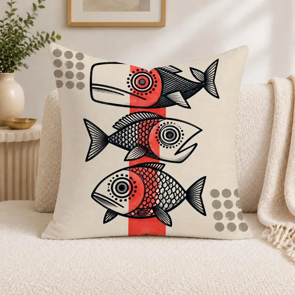 Whale Crab Bird Moth Cushion Cover Square Decorative Sofa Pillow Case Bedroom Living Room Home Decor Gift