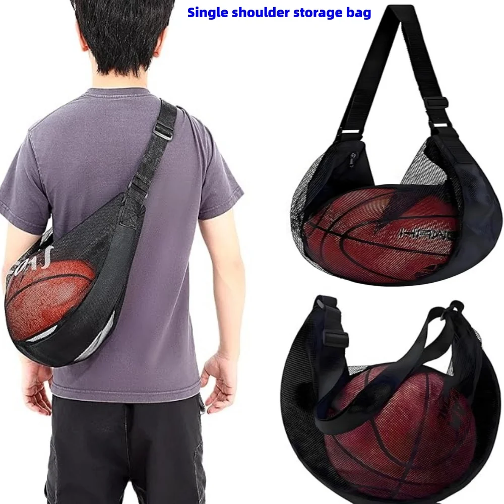 Single Shoulder Crossbody Single Ball Storage Bag Basketball Soccer Volleyball Anti-Tear Training and Fitness Mesh Zipper Bag