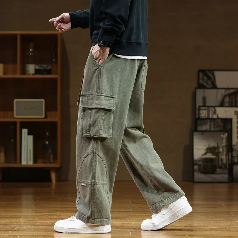 2025 Autumn New Cargo Pants Men Multi-Pockets Cotton Casual Wide Pants Male Workwear Loose Straight Trousers Big Size 7XL 8XL