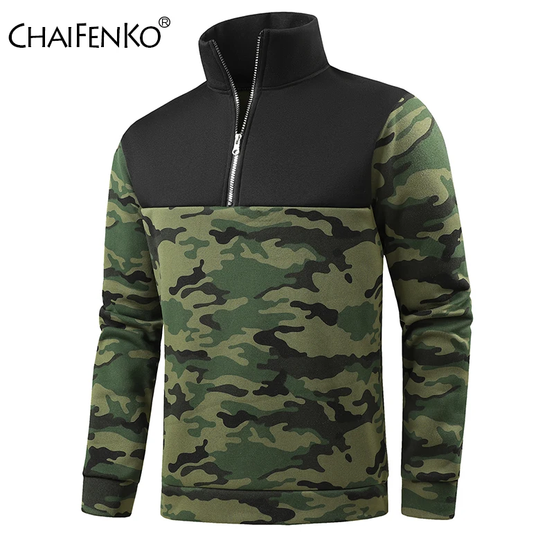 Men Casual Stand Collar Half Zipper Tops Spring Autumn Fashion Camouflage Fitness Long Sleeves New Outdoor Jogging Sweatshirt