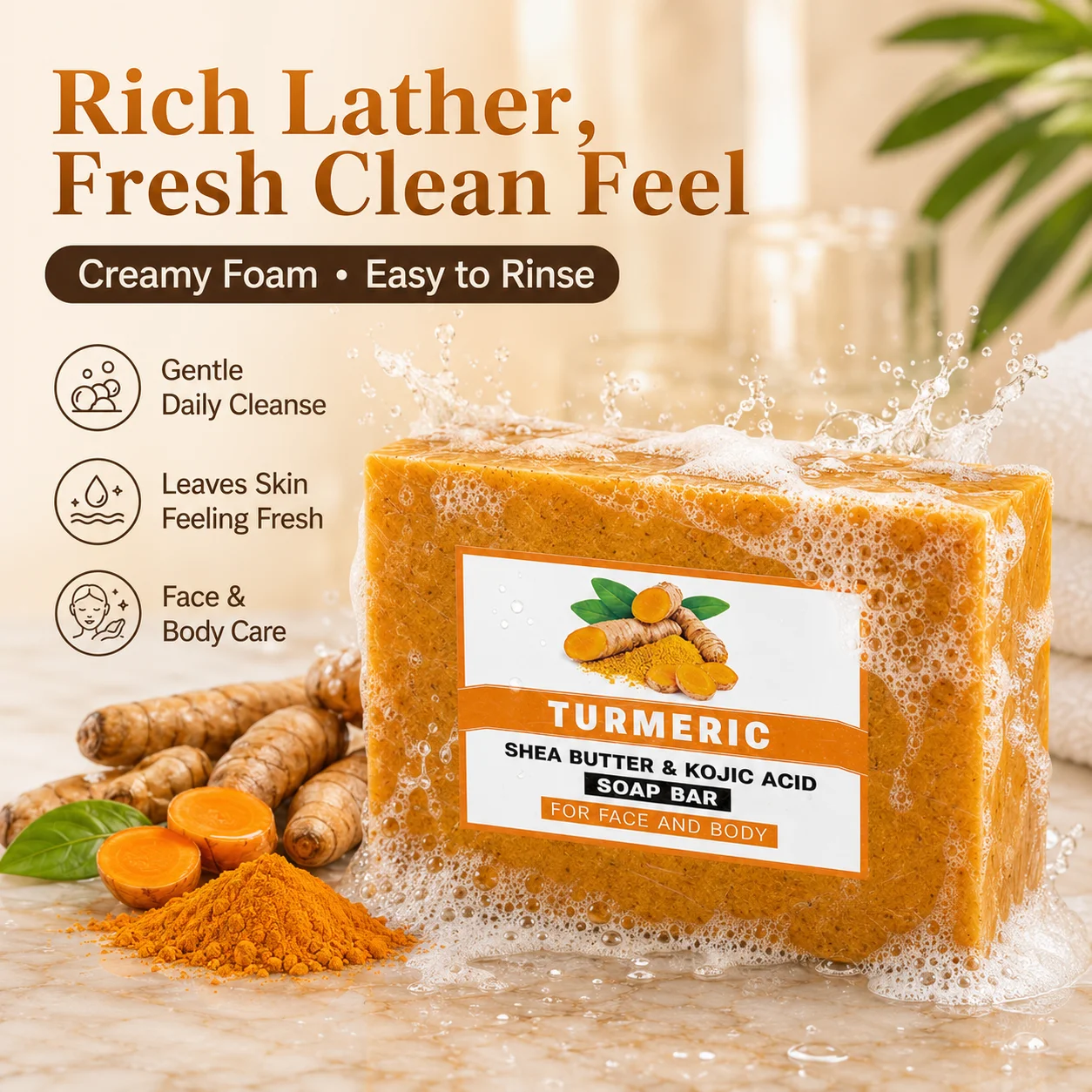 1 Pack Turmeric Kojic Acid Soap Bars(120g) - Infused with Retinol, Hydrolyzed Collagen, Vitamin E & Shea Butter, Gentle Care for