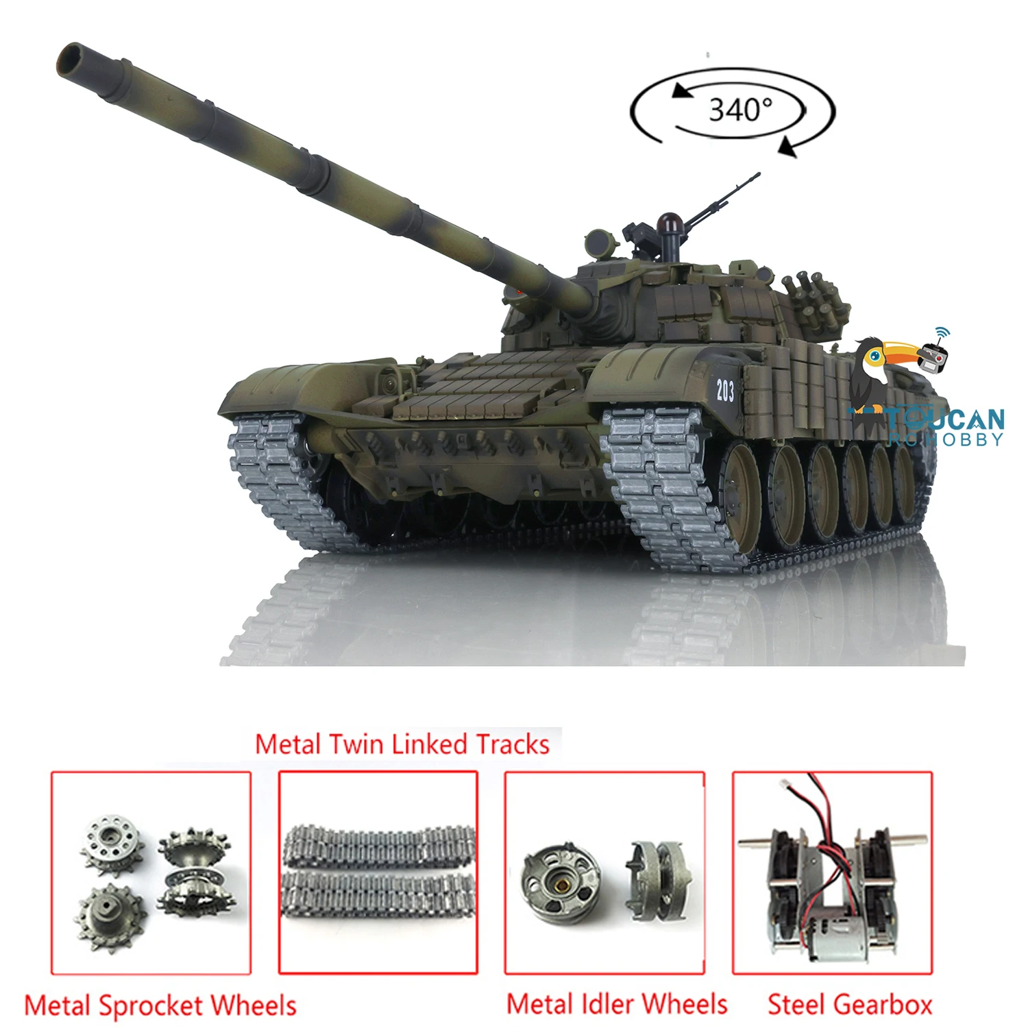 2.4G Heng Long 1:16 RC Battle Tank T72 7.0  3939 Electric Military World Battle Tank Models TH20569