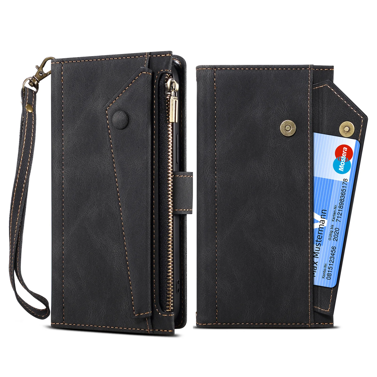 

Wallet Case For iPhone14 Plus 13 12 11 Pro Max Leather Case with Lanyard Zipper XR XSMAX 12 13 Mini Crossbody Protective Cover