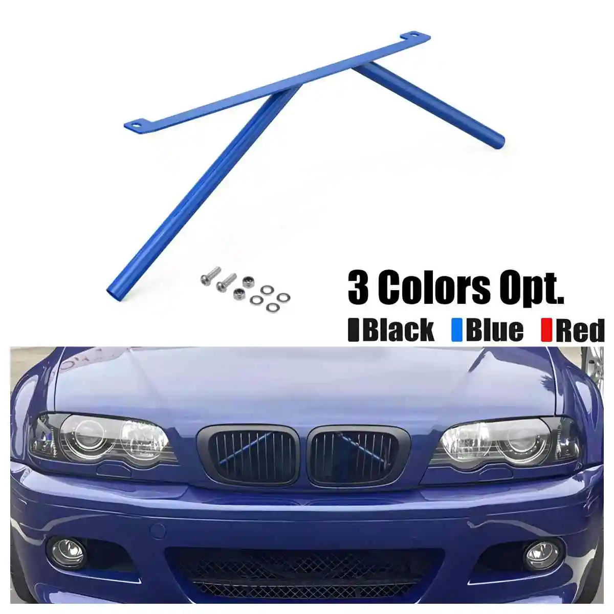 BEVINSEE Front Kidney Grille Strut Brace Trim For BMW E46 323i 325i 328i 330i 1999-2006