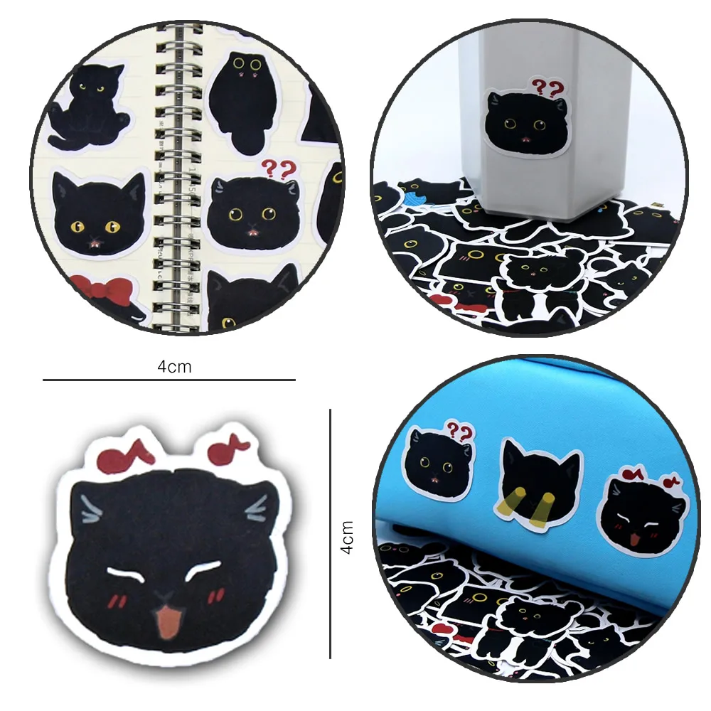 Kawaii Black Cats Meme Cute Stickers Pack Aesthetic Stationery Supplies Office School Diary Decoration Sticker Book Art Supplies