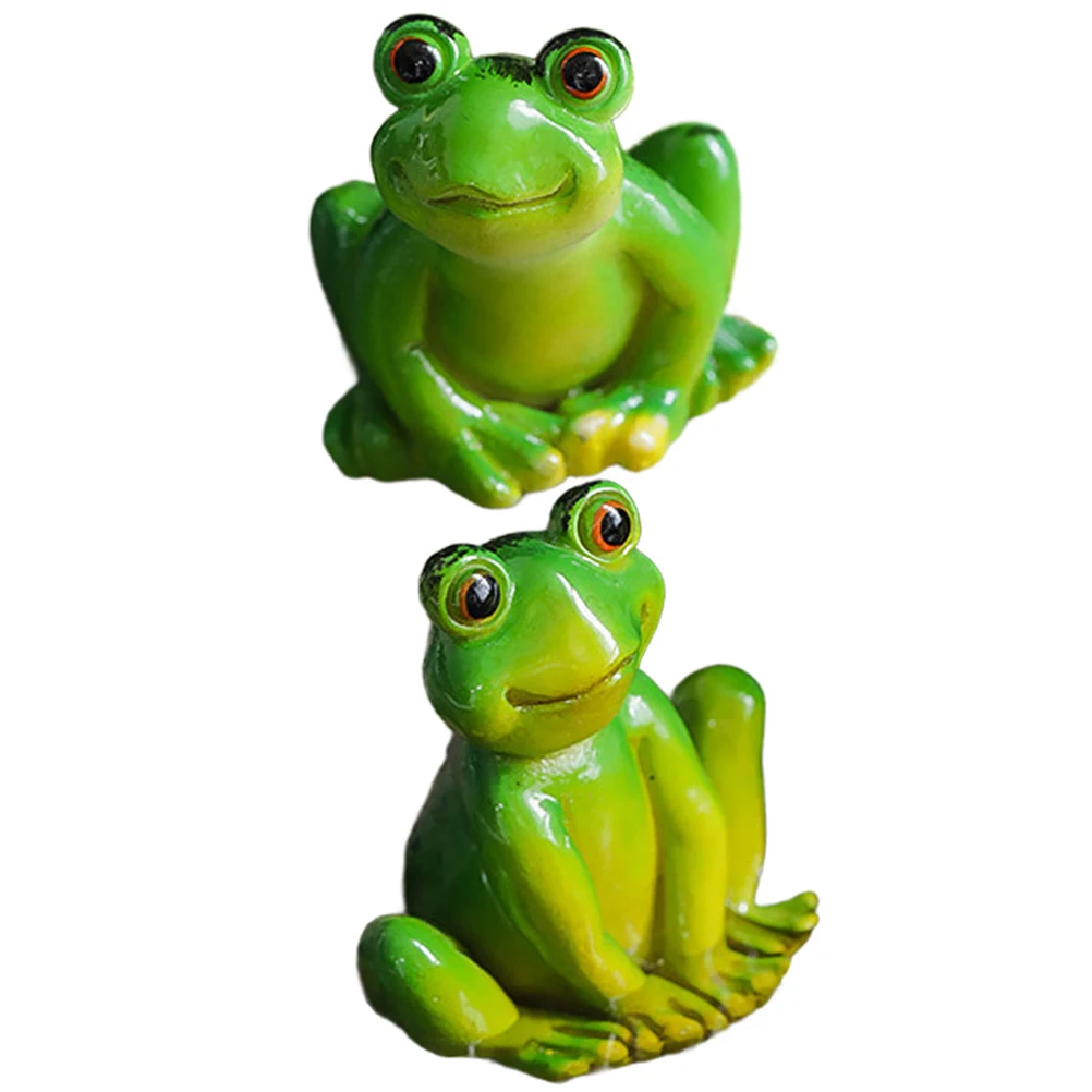 

2pcs Mini Frog Figurines Resin Cute Cartoon Ornament Desktop Garden Decor Micro Landscape Statues Farmhouse Style Outdoor Pool