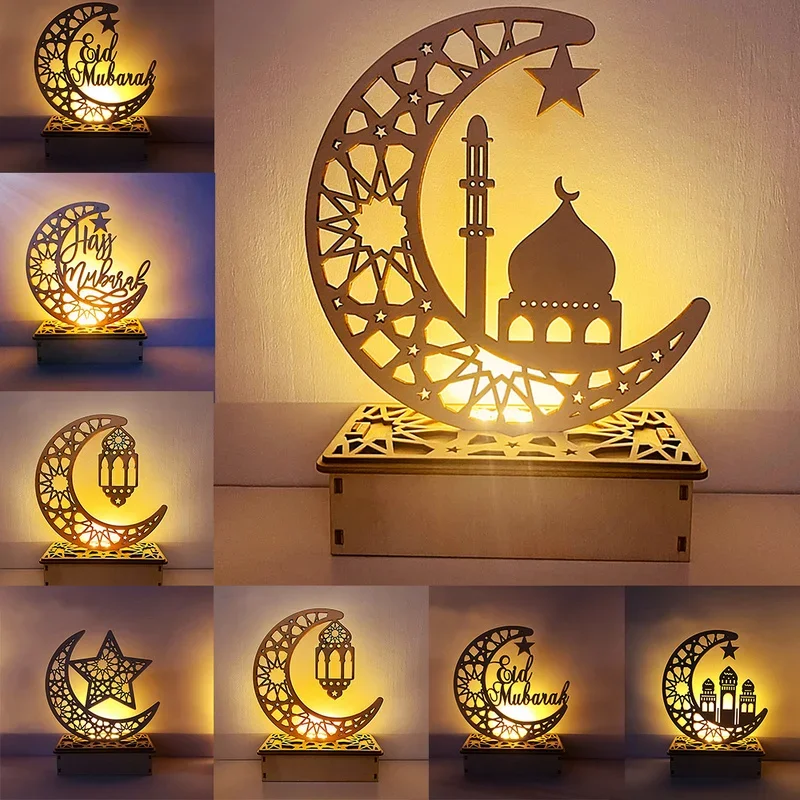 Ramadan Decoration Wooden Moon Star Lights Deco Bedroom Decoration Ramadan 2025 Ramadan Party Lighting Festival Decorative Lamps