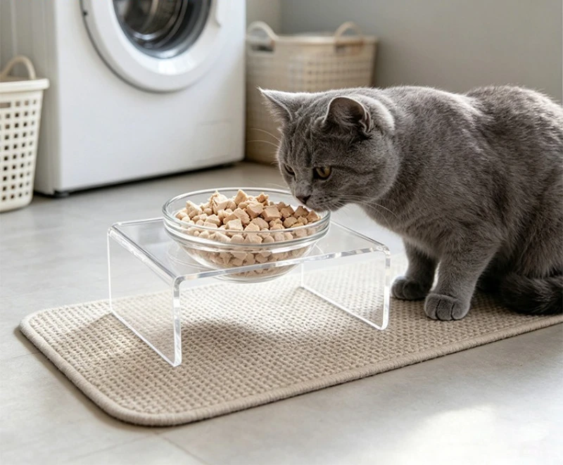 Acrylic pet dining rack dog and cat feeding rack dry and wet separation high foot protection cervical spine non-slip