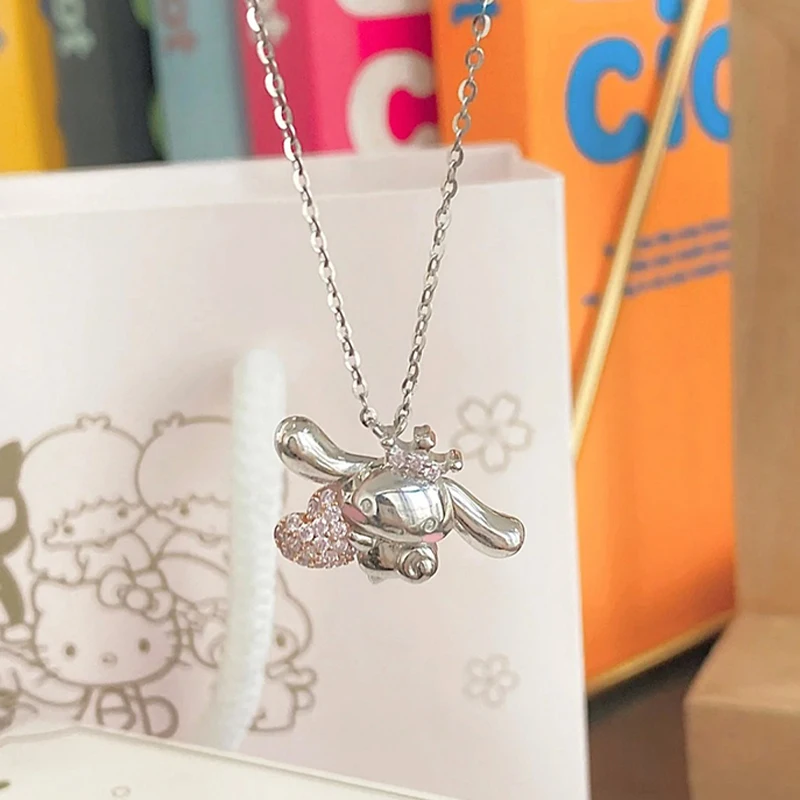 

Sanrio Cinnamoroll Hellokittys Kuromi Necklace Heart Crown Pendant Fashion Versatile Necklaces Jewelry Gift for Girls Women