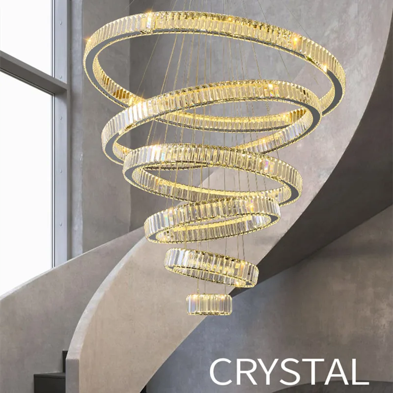 

Modern Stairs Crystal Circle Led Chandelier Led Dimmable Pendant Chandelier Lighting Lustre Steel Led Hanging Chandelier Lamp