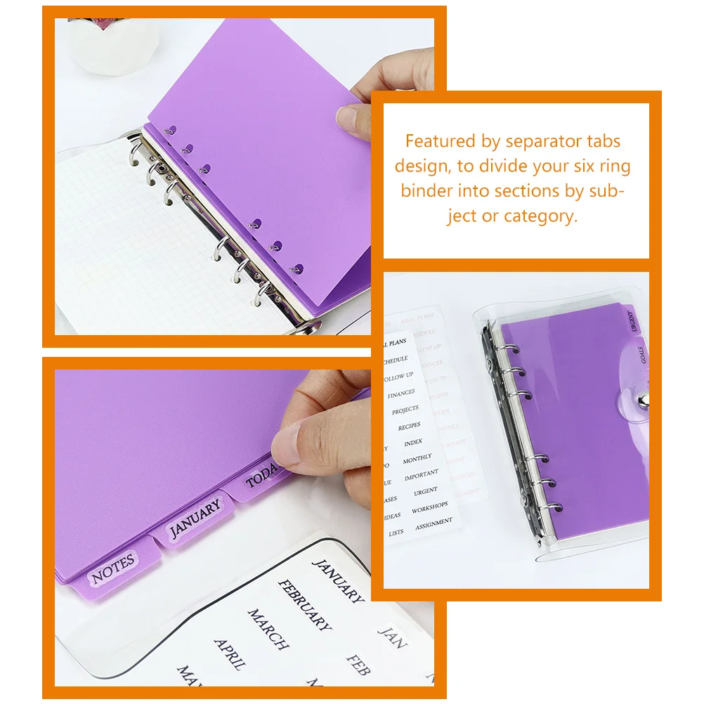 

6 Sheets Index Page Separator Plastic Binder Dividers A6 Notebook Tabs PVC Protector for Campus Study Office Divider