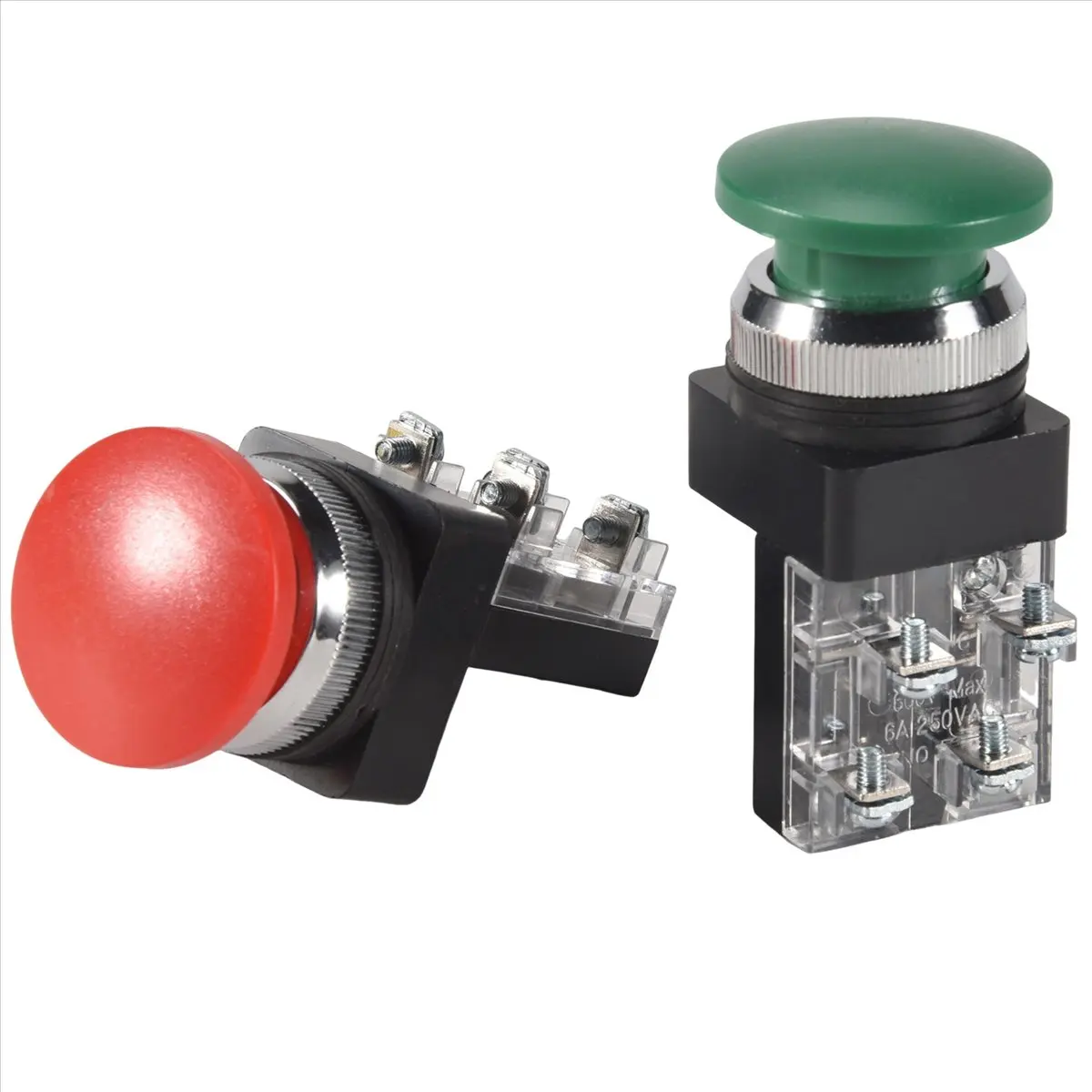 AT42 Red Green AC 250V 6A DPST Momentary Mushroom Head Push Button Switch