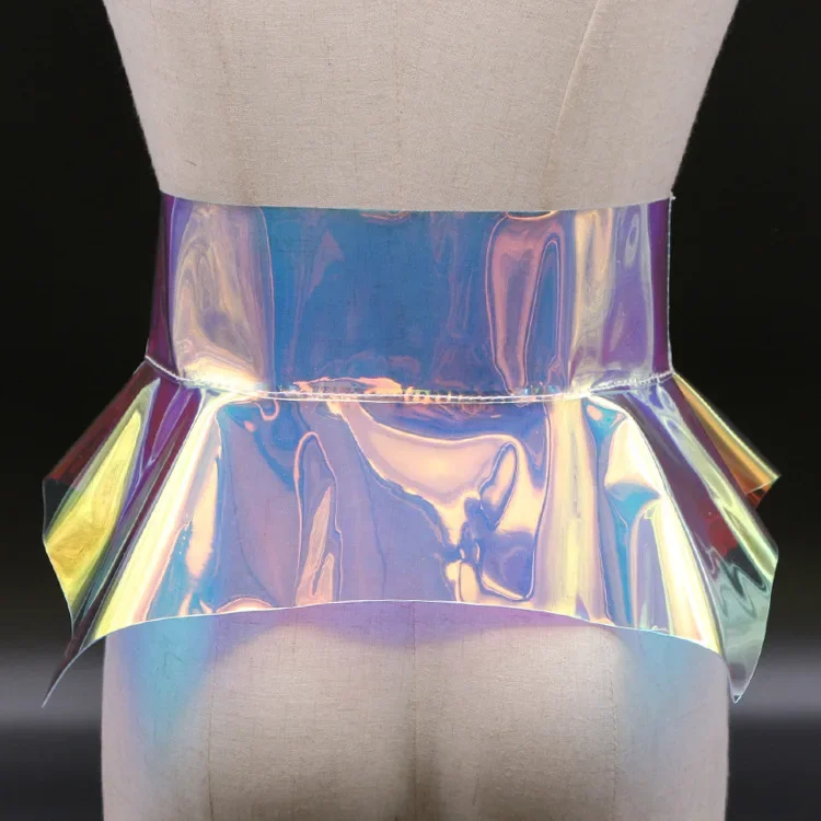 Cyberpunk Laser Colourful Women Transparent PVC Waist Belt Corset Cummerbund Lrregular Pleated Belts Cospaly Accessories