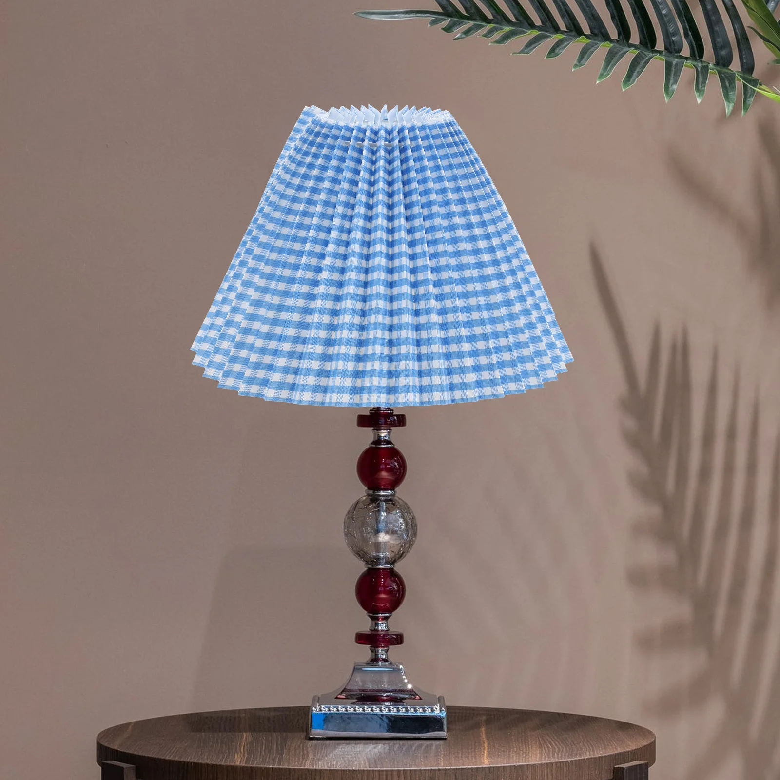 

1Pc Attractive Blue Grid Pleated Lampshade Easy Installation Fabric Light Cover Accessory