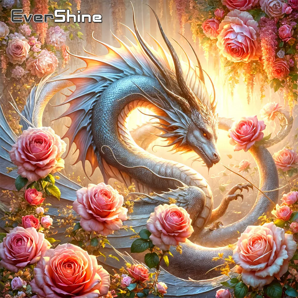 Evershine Diamant-Malerei Drache Vollbohr-Mosaik Tierbild Strass-Stickerei Rose 5D DIY-Set Handgemachtes Geschenk