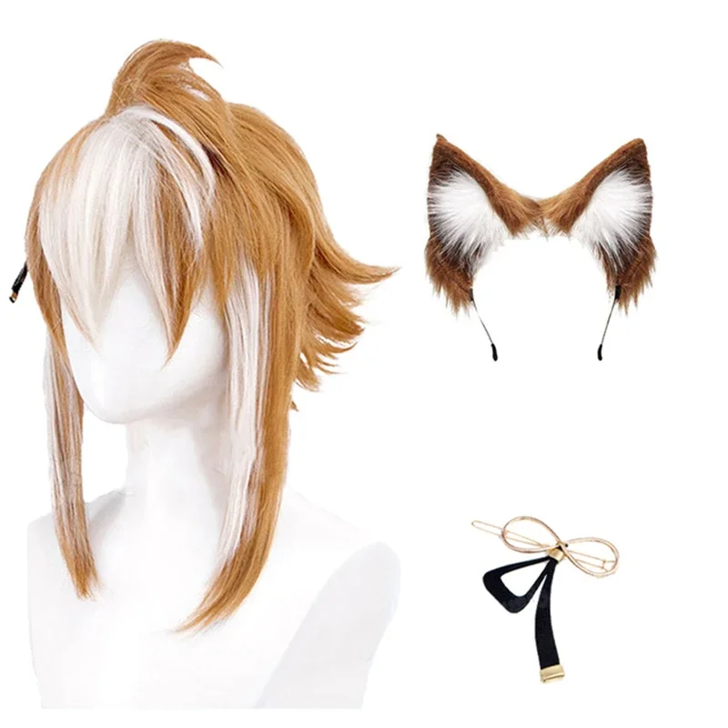 Synthetic Anime Cosplay Wig Gorou Arataki Itto Shikanoin Heiz Columbina Halloween Cosplay Wigs with Ears and Tail