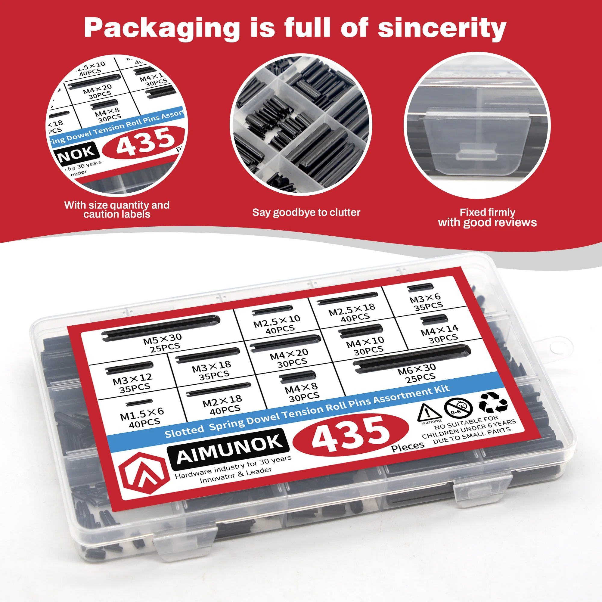 435Pcs Carbon Steel Galvanized Slotted Spring Pin Assortment Kit - Elastic Cylindrical Cotter Pins Set for Multifunctional Use