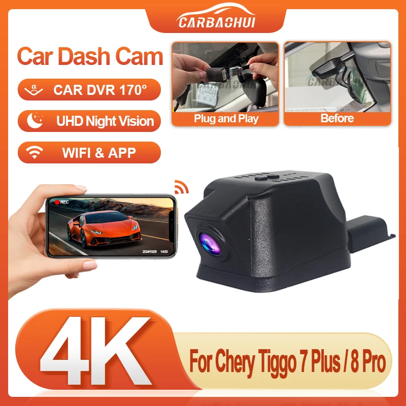 For Chery Tiggo 8 Pro 8Pro Tiggo 7 Plus 7Plus 2022 2023 2024 2025 2026 HD 4K Plug and Play WIFi Car DVR Video Recorder Dash cam