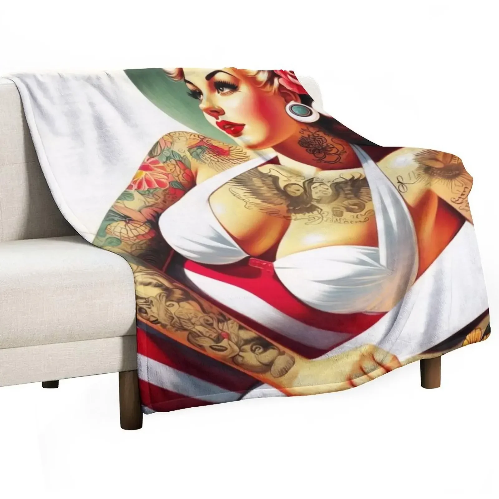 Hot Swimsuit Pin-up Throw Blanket Loose Soft Cute Plaid Plaid on the sofa Winter beds Bed Fashionable Blankets