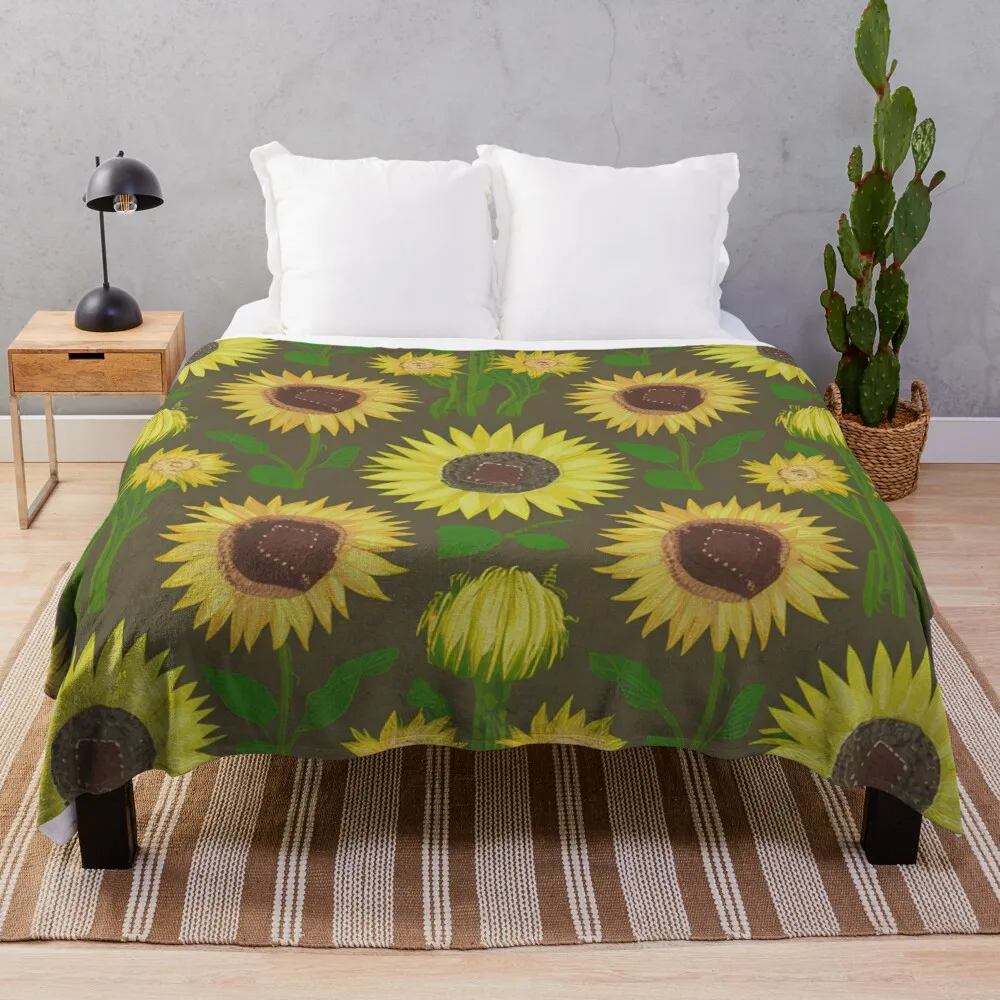 

A vibrant and playful design featuring an array of sunflowers in various stages of bloom. Throw Blanket Custom Blankets